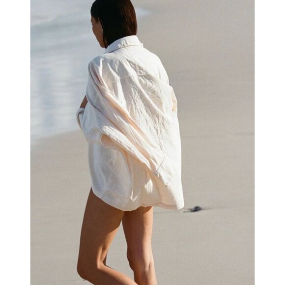 Zulu & Zephyr Shea Embroidered Hemp Blend Oversized Button Down Shirt Size Large - Picture 2 of 5